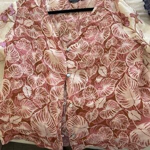 Tahari Pink Leaf Print Blouse